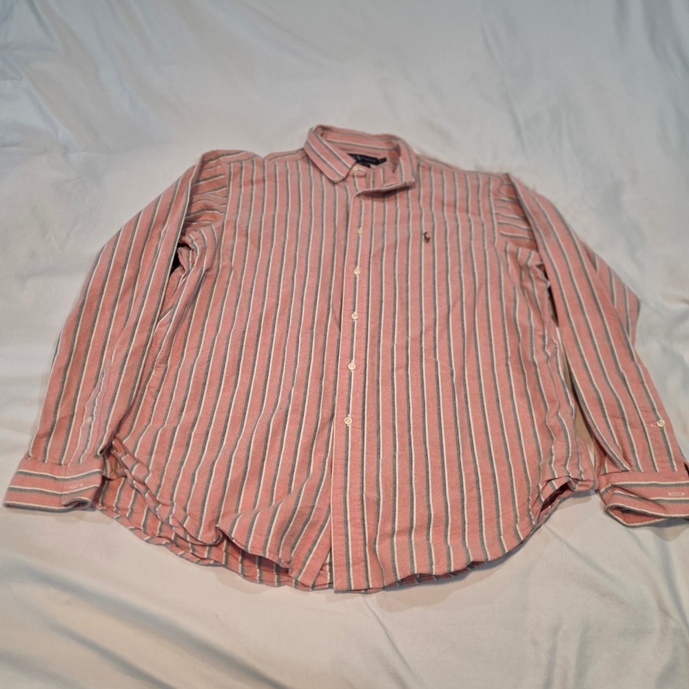 Ralph Lauren Button Down Shirt Mens XL Pink Striped Excellent Classic Fit Cotton